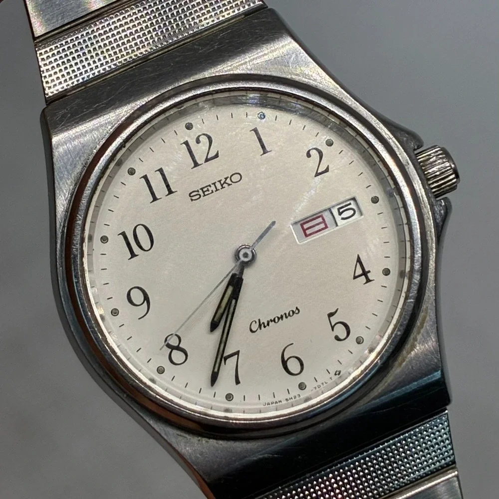 Seiko Chronos Vintage 5H23-7D20 Quartz Men's Watch Stainless Steel-WORKING!